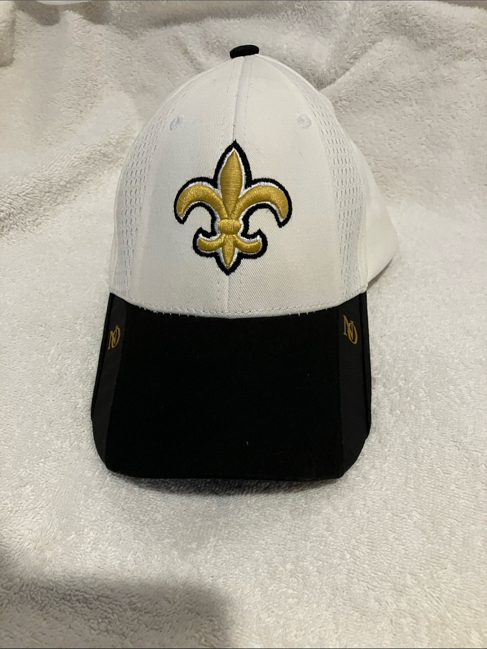 White and Black Fleur-de-Lis Baseball Cap - Gold Accent